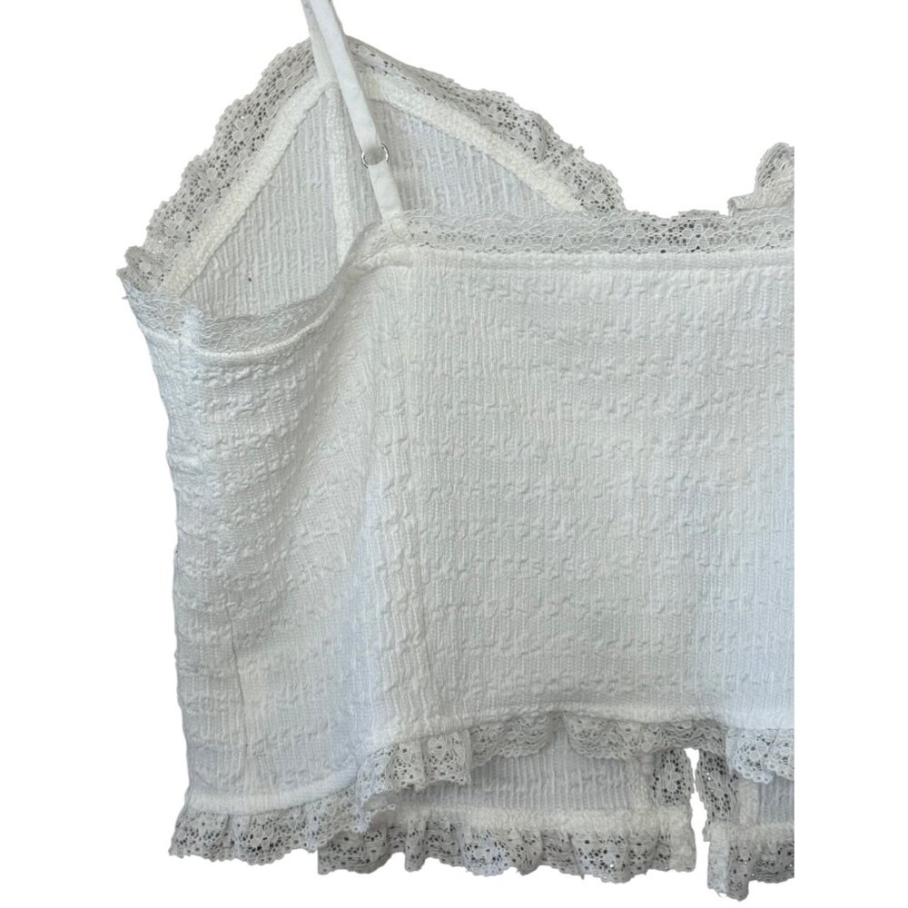 Kirious Los Angeles White Lace Trim Tie Front Boho Coquette Top Grunge Fairycore - Picture 5 of 12